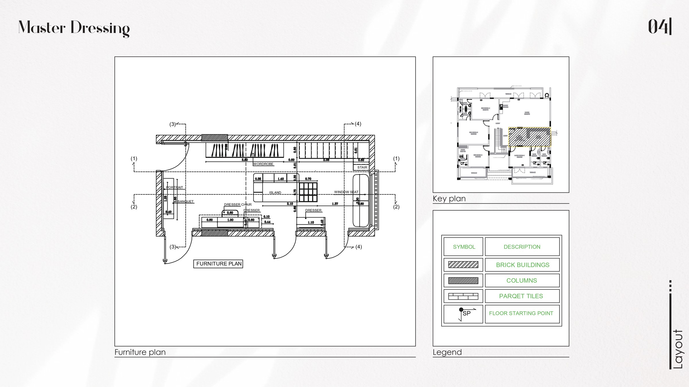 Abdullah Alwi villa — Master Dressing furniture plan, key plan and legend