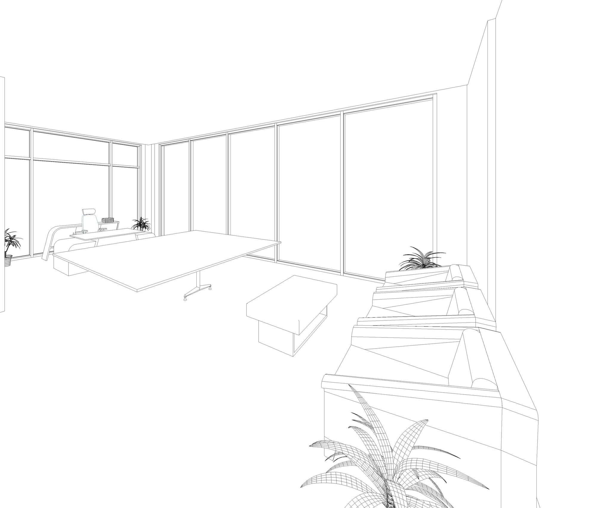 Wagdy Moamen — CEO room, 3D model wireframe in Revit before rendering