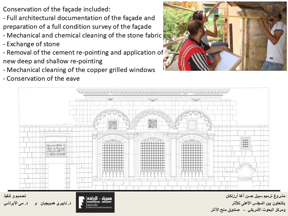 Facade elevation drawing with the facade conservation scope of work — Sabil-Kuttab Arzinkan