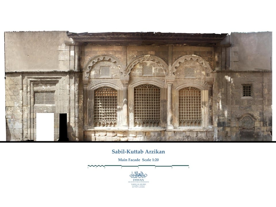 Photogrammetric main facade orthophoto, scale 1:20 — Sabil-Kuttab Arzinkan