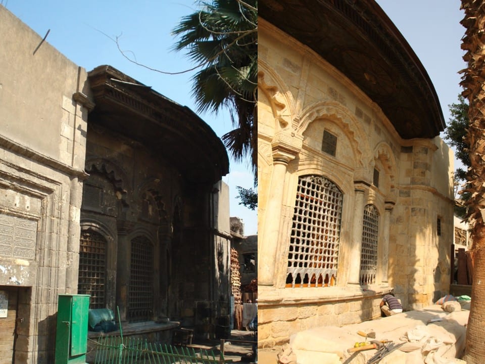 Before and after facade cleaning comparison — Sabil-Kuttab Arzinkan