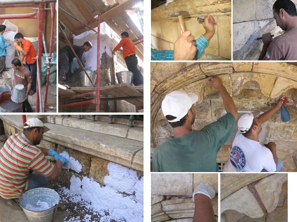 Mortar re-pointing and stone conservation in progress — Sabil-Kuttab Arzinkan